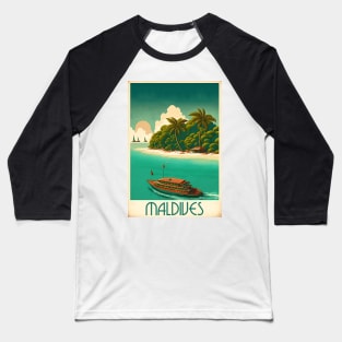 Maldives Island Vintage Travel Art Poster Baseball T-Shirt